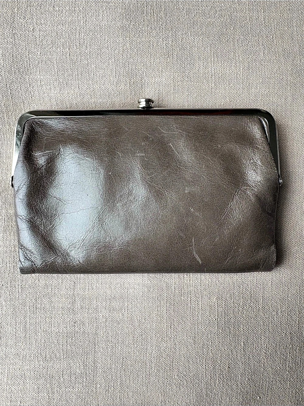 Hobo Lauren Double-Frame Clutch Wallet Taupe Leather